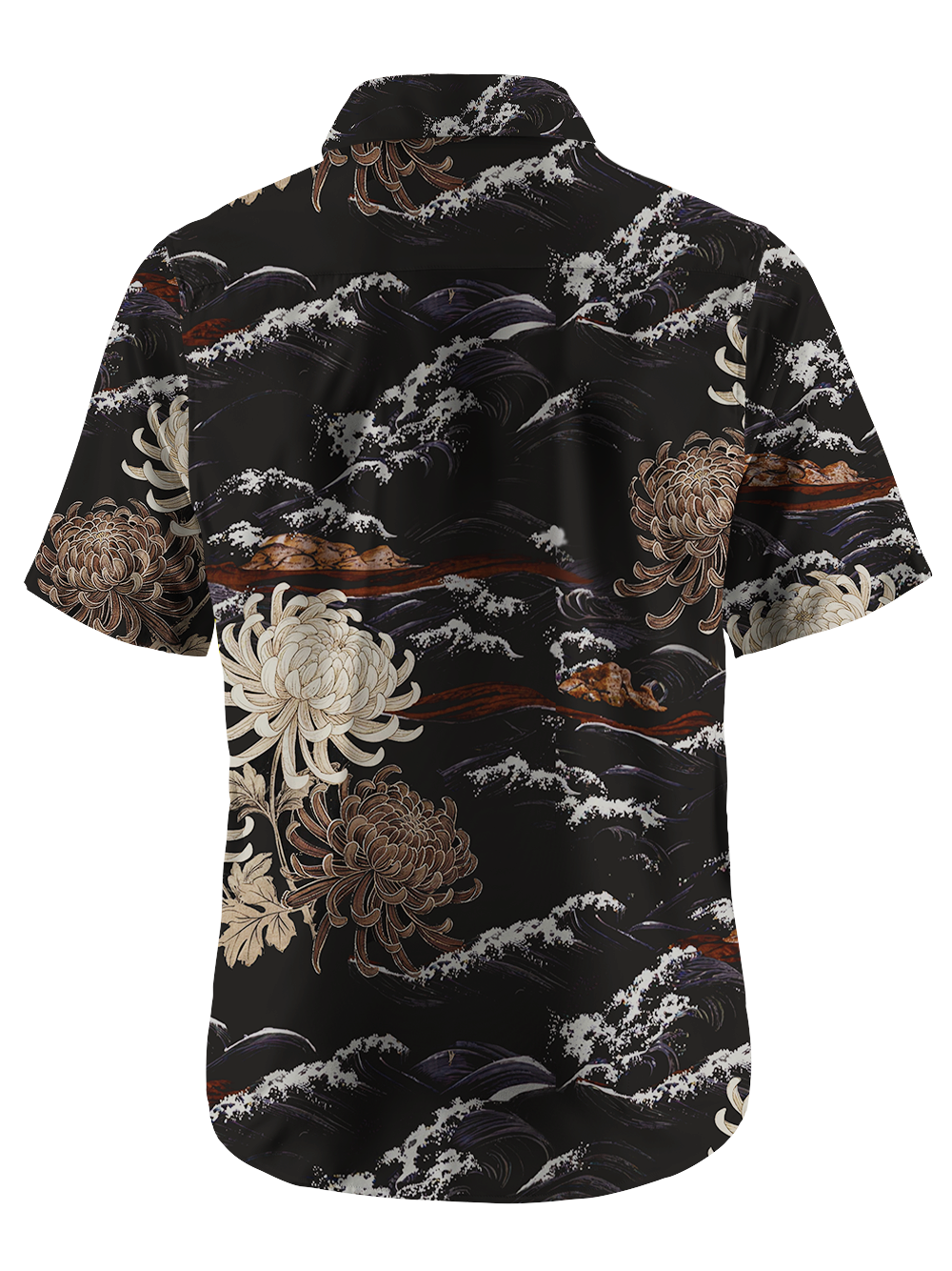 Orionride Chrysanthemums And Waves Zipper Pockets Ultra Lightweight Short Sleeves Gravel Shirt