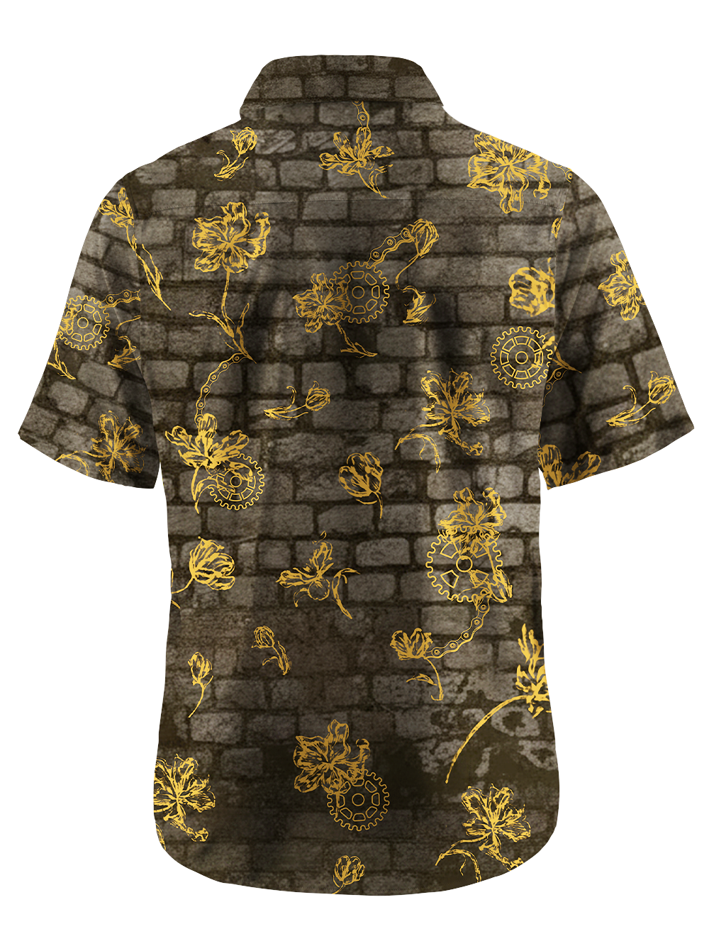 Orionride Brick Wall Flowers Zipper Pockets Ultra Lightweight Short Sleeves Gravel Shirt