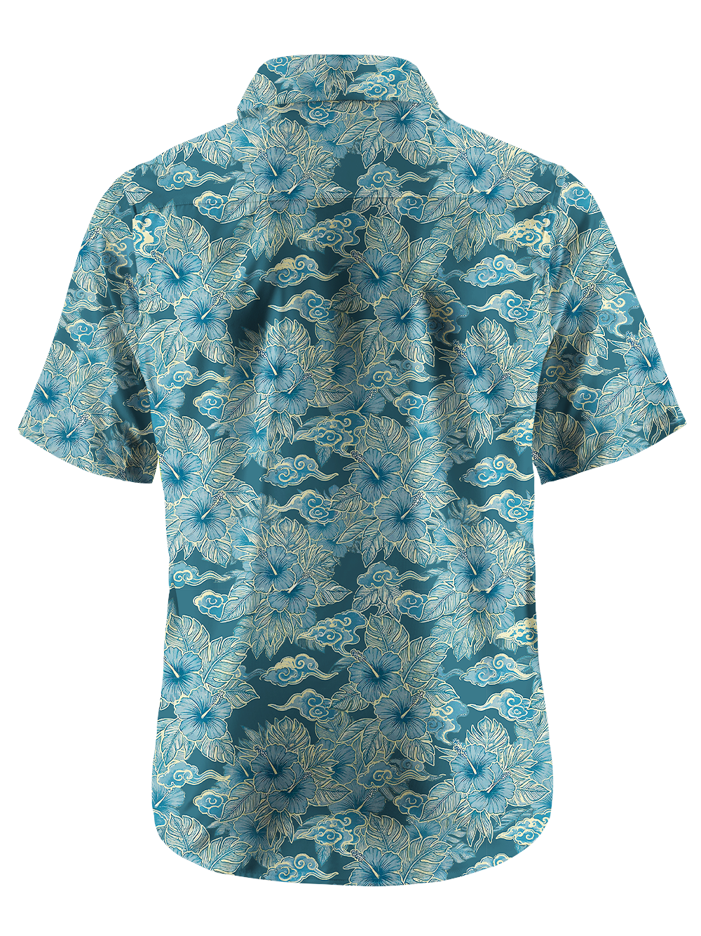 Orionride Dark Blue Hibiscus Zipper Pockets Ultra Lightweight Short Sleeves Gravel Shirt