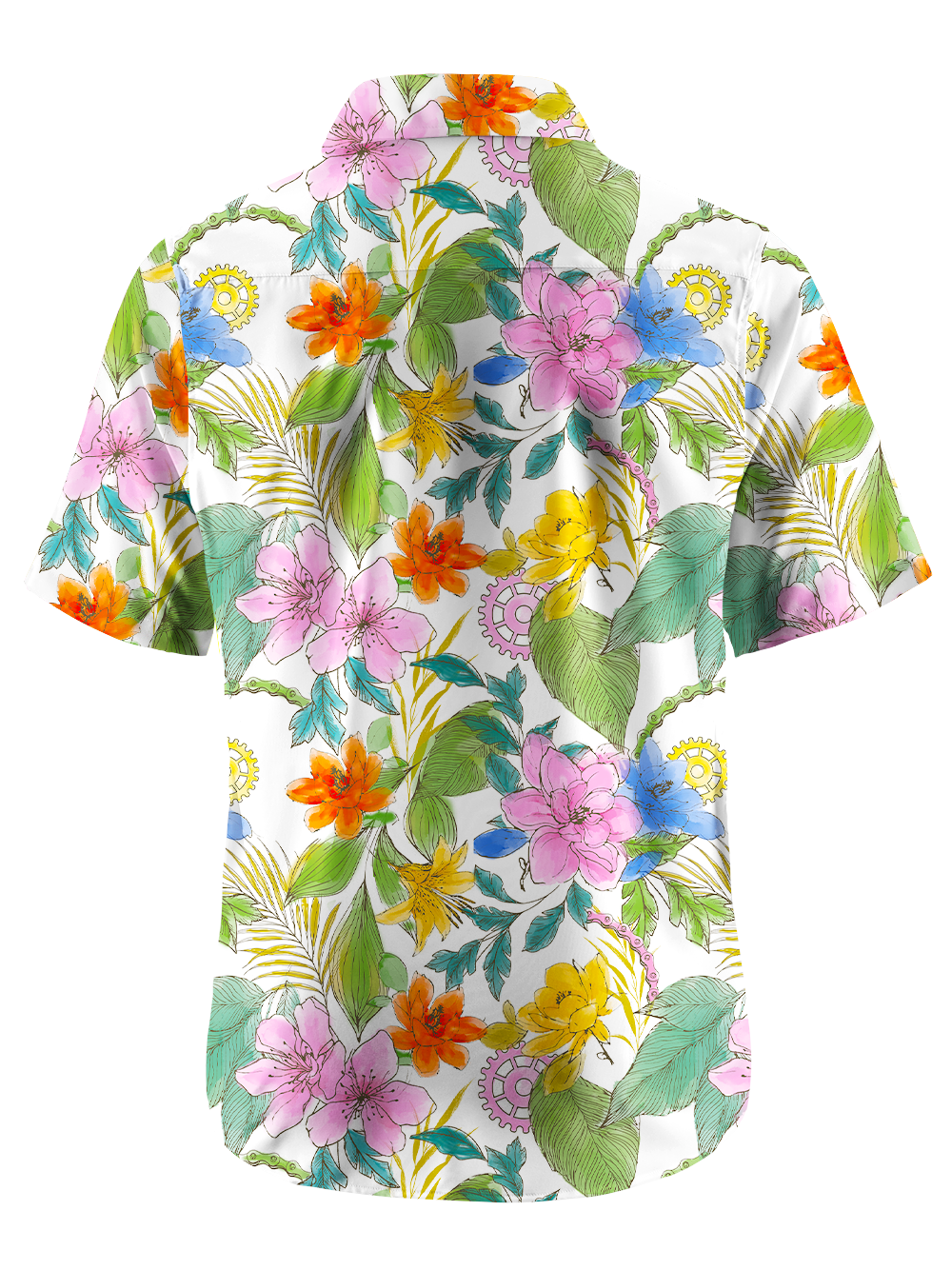 Orionride Ink And Wash Flower Zipper Pockets Ultra Lightweight Short Sleeves Gravel Shirt