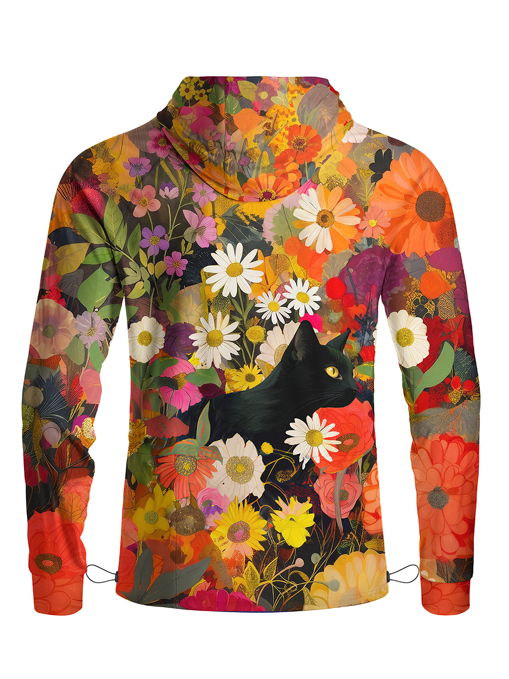 Orionride Cat In The Flower Bushes Long Sleeve Cycling Hoodie Shirt