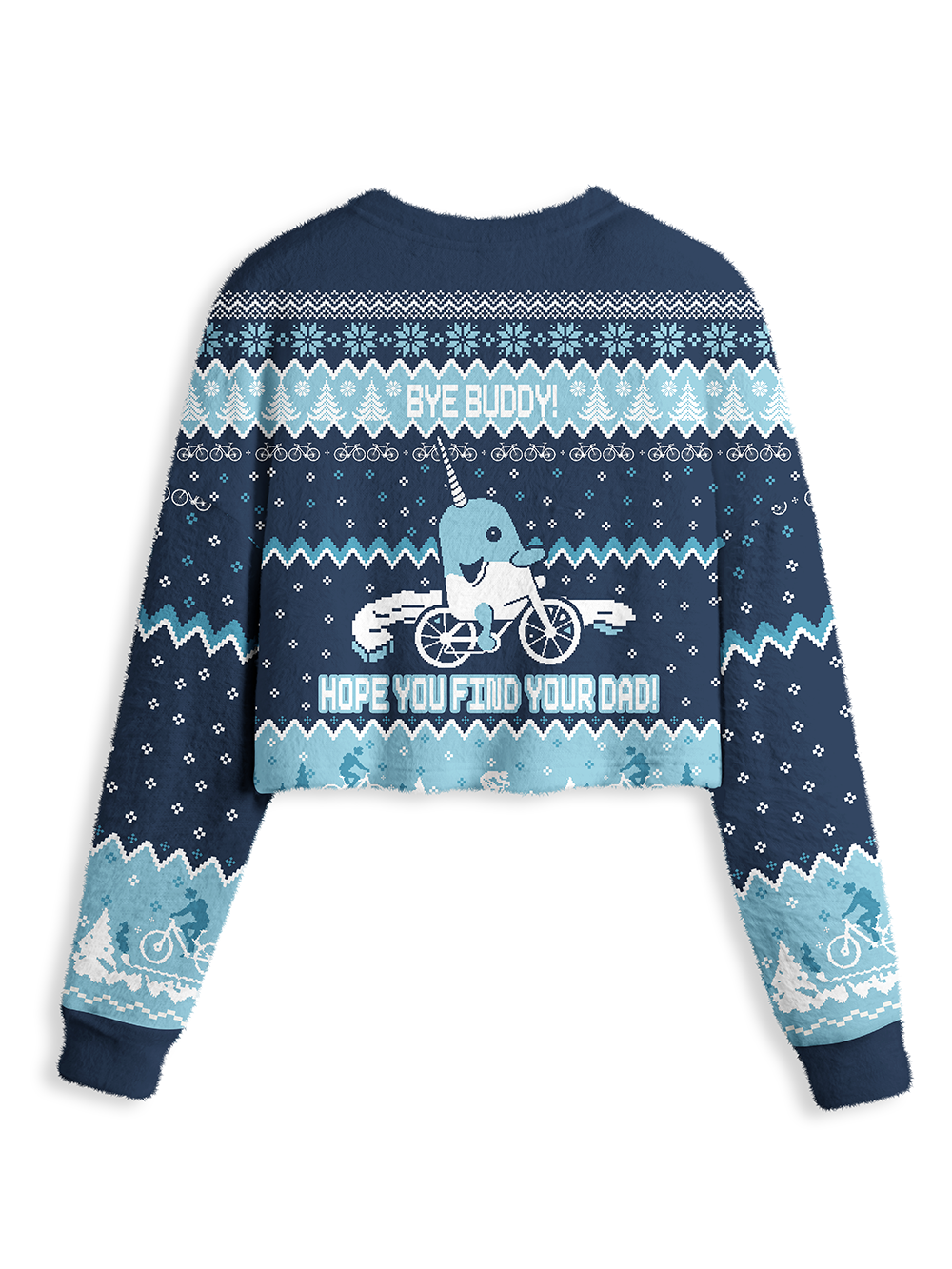 Orionride Narwhal Riding A Bicycle Women's Crop Sweaters