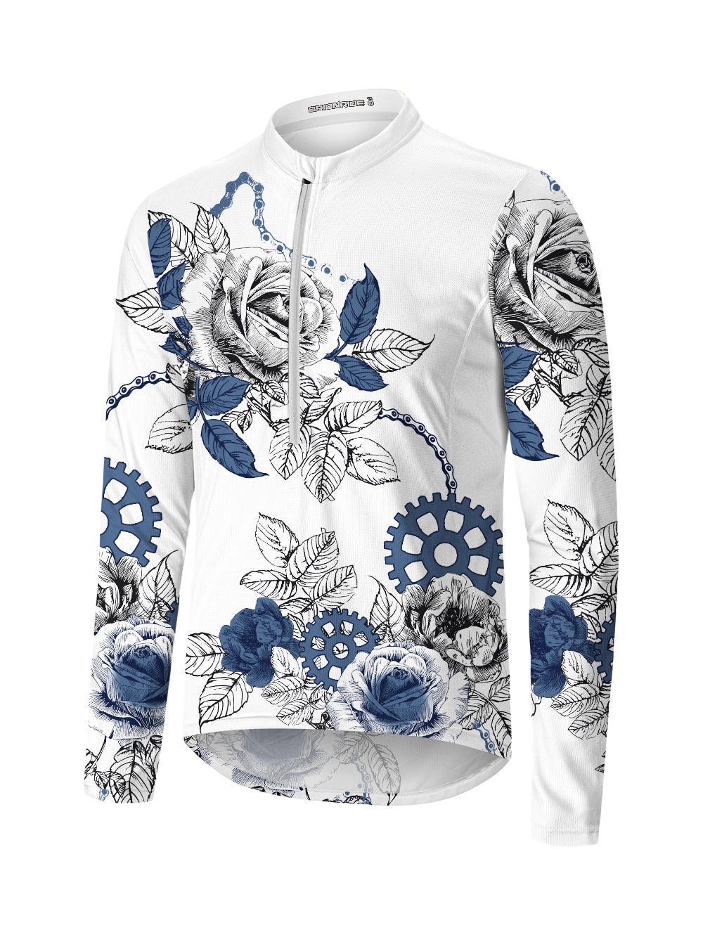Orionride Blooming Roses Long Sleeve Half Zipper Mountain Bike Jersey