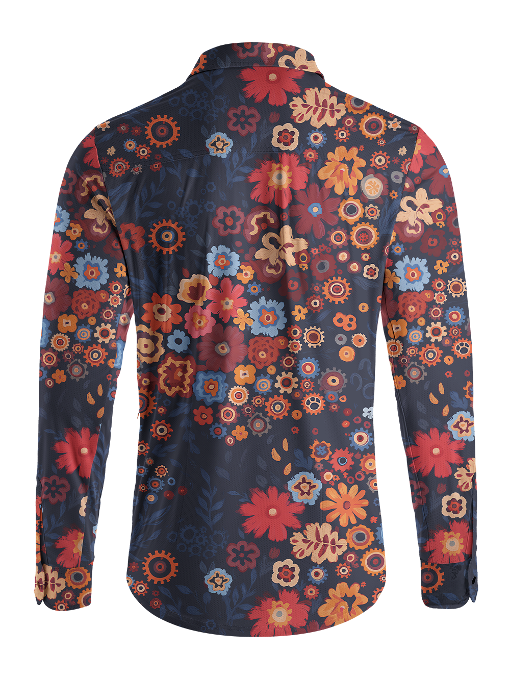 Orionride Mechanical Florals Men's Stretchy Breathable Long Sleeve Gravel Shirt
