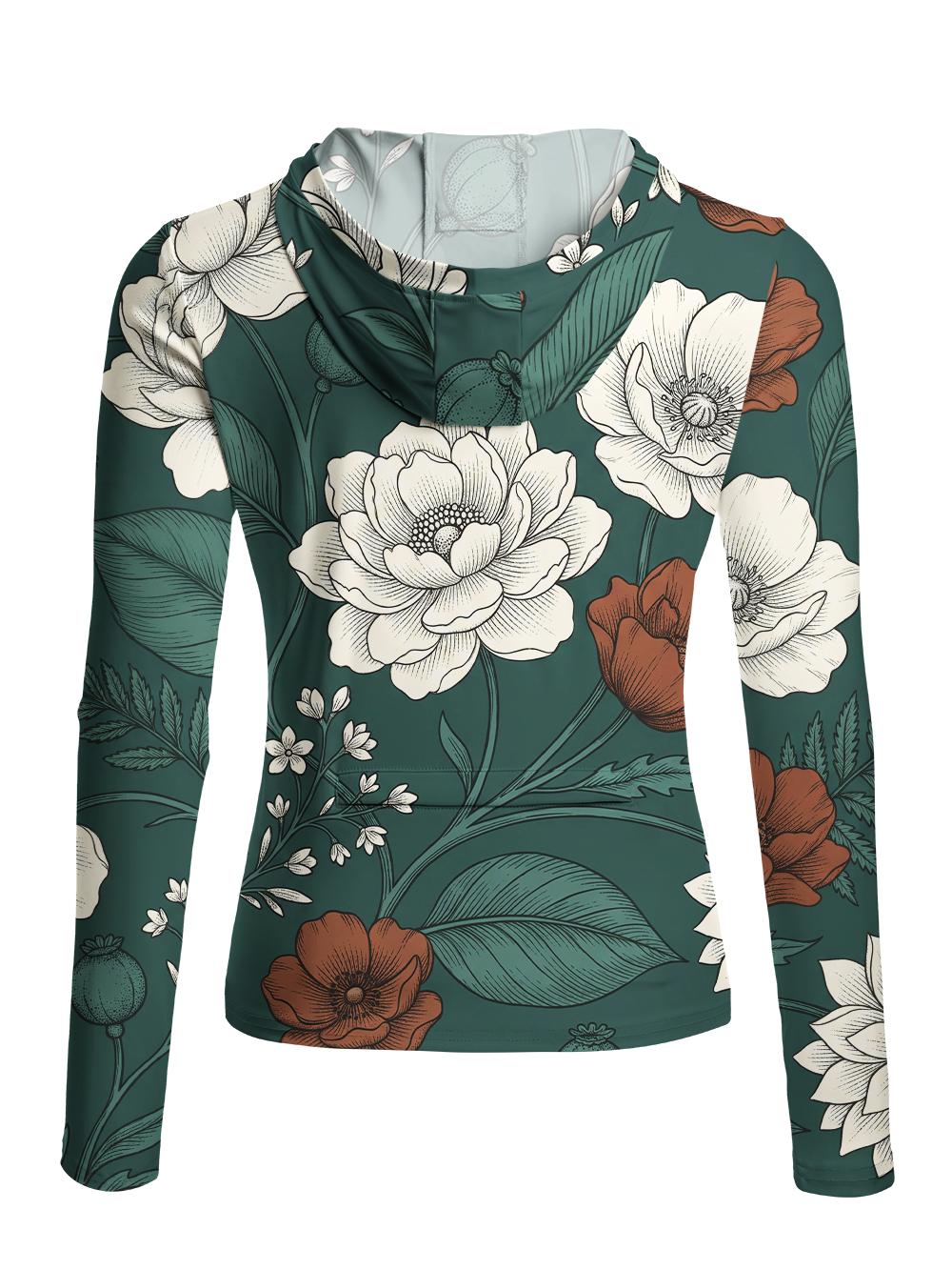 Orionride Vintage Jade Florals Women's Long Sleeve Cycling Hoodie Shirt