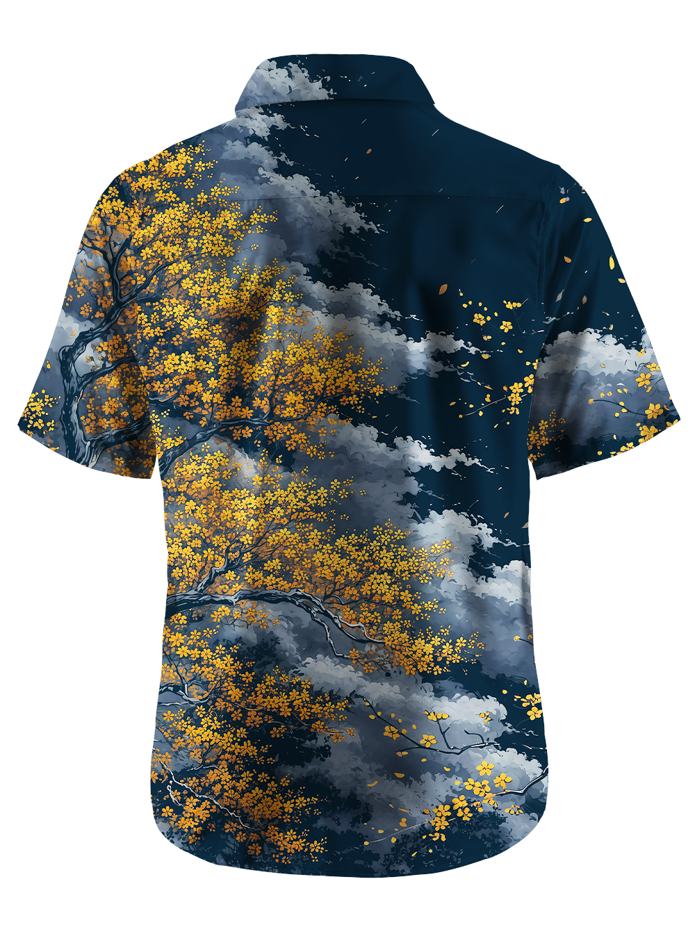 Orionride Night Gold Flower Zipper Pockets Ultra Lightweight Short Sleeves Gravel Shirt