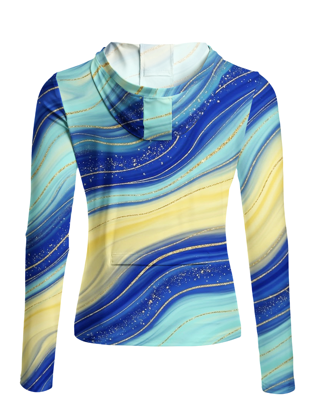 Orionride Golden Blue Waves Women's Long Sleeve Cycling Hoodie Shirt