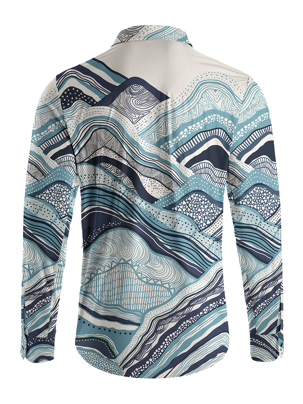 Orionride Layered Mountains And Seas Men's Stretchy Breathable Long Sleeve Gravel Shirt