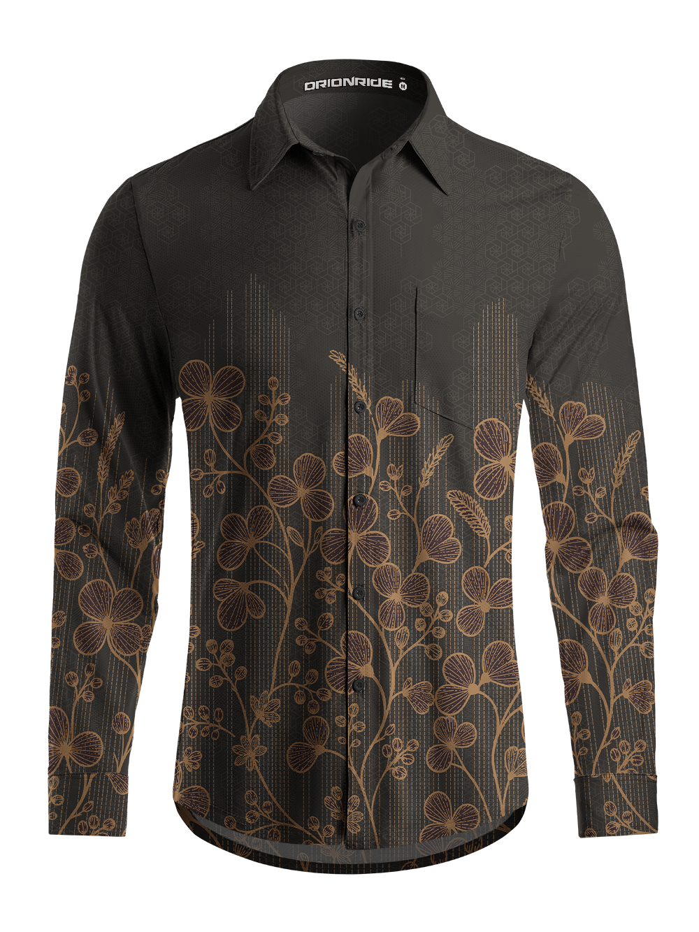 Orionride Botanical Etching Men's Stretchy Breathable Long Sleeve Gravel Shirt