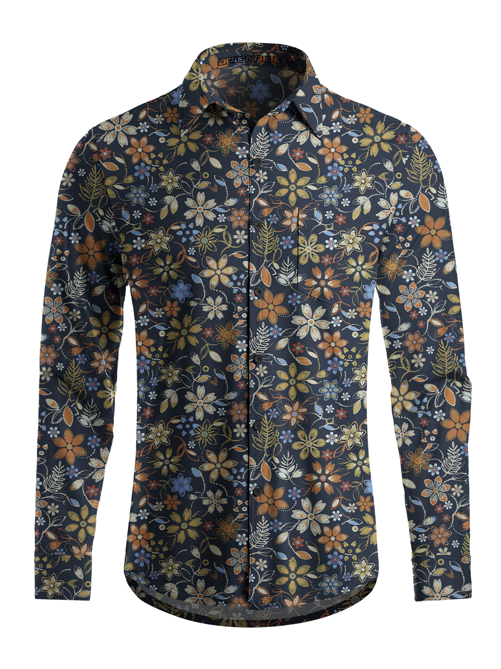 Orionride Embroidered Flower Men's Stretchy Breathable Long Sleeve Gravel Shirt