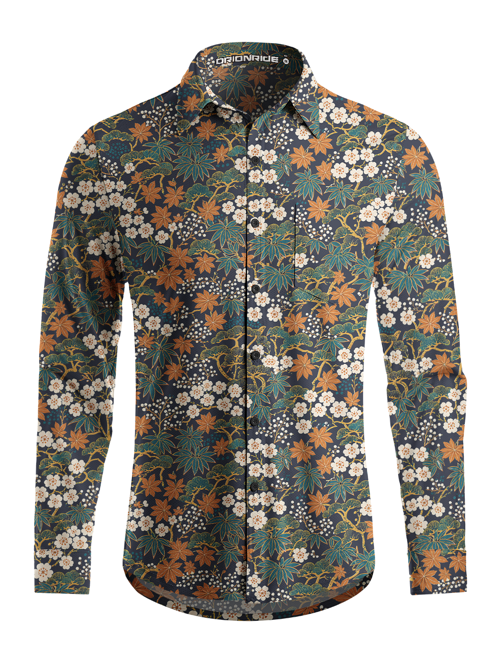 Orionride Japanese Flowerbeds Men's Stretchy Breathable Long Sleeve Gravel Shirt