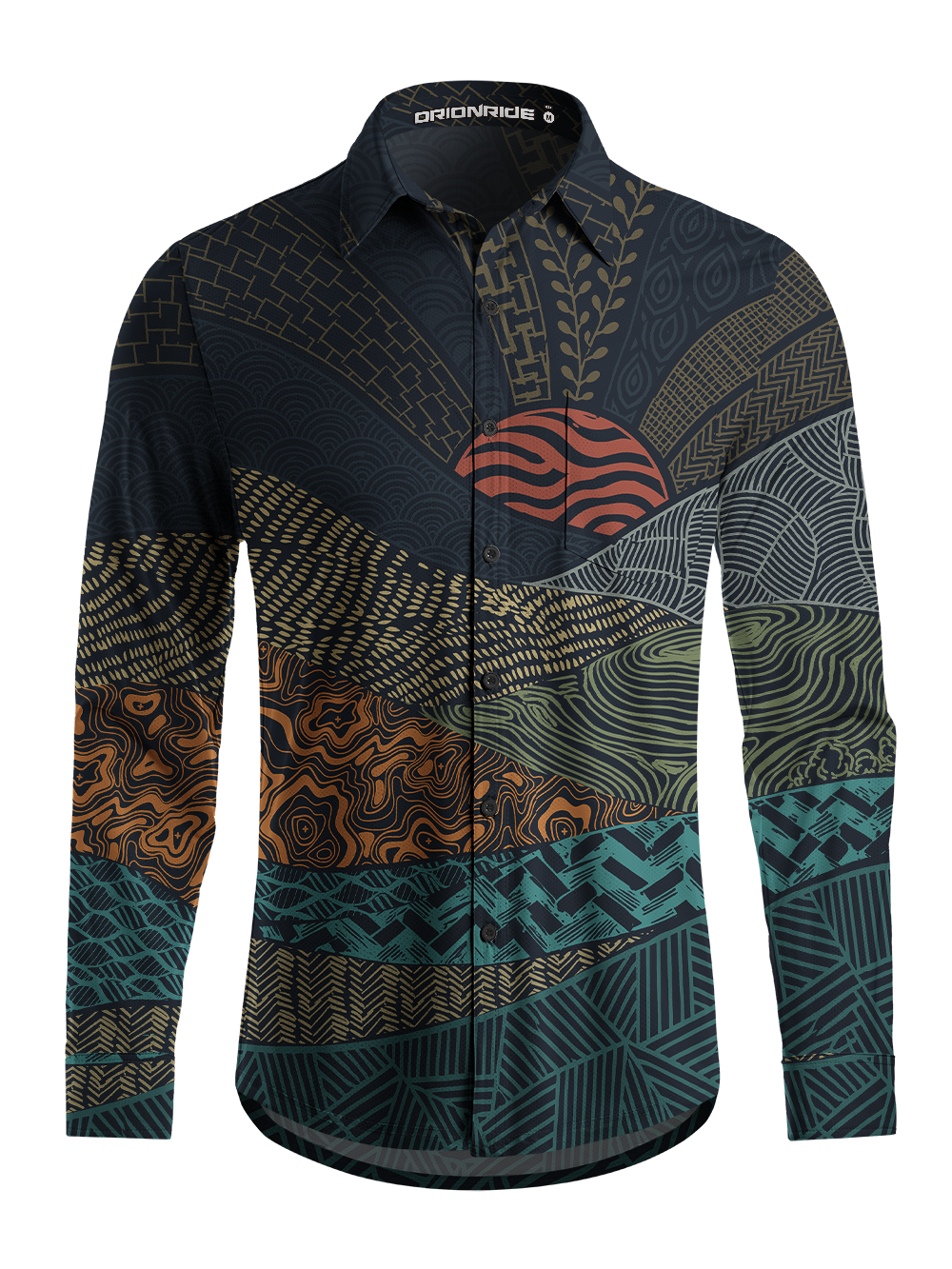 Orionride Dark Line Landscape Men's Stretchy Breathable Long Sleeve Gravel Shirt