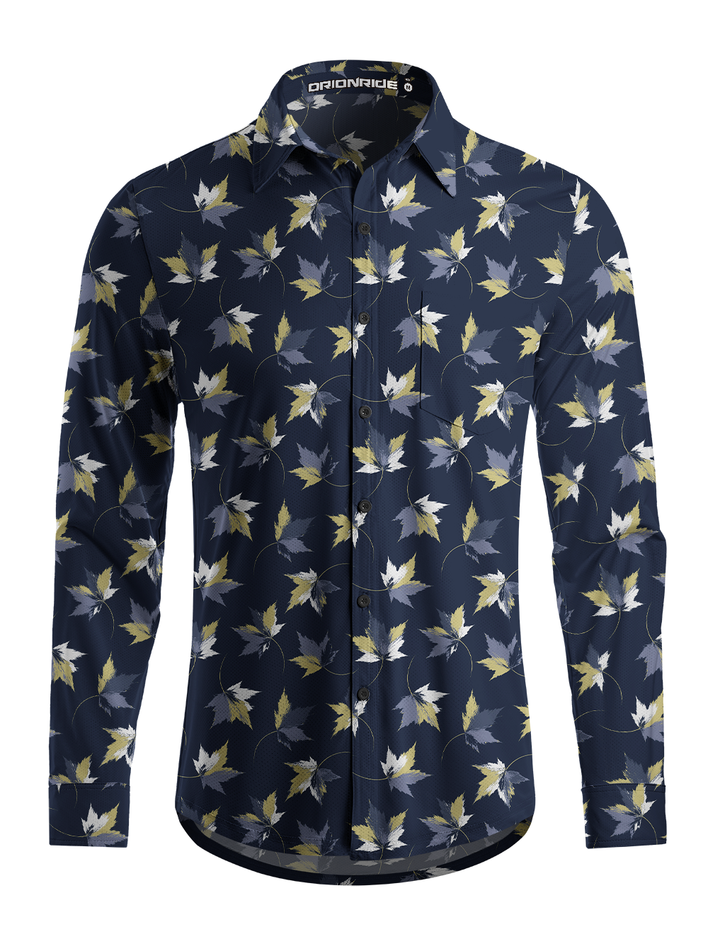 Orionride Dark Leaf Mosaic Men's Stretchy Breathable Long Sleeve Gravel Shirt