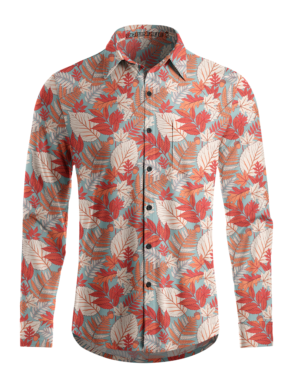 Orionride Autumn Leaf Men's Stretchy Breathable Long Sleeve Gravel Shirt