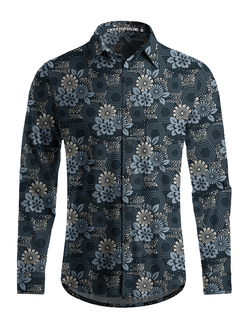 Orionride Geometric Night Bloom Men's Stretchy Breathable Long Sleeve Gravel Shirt
