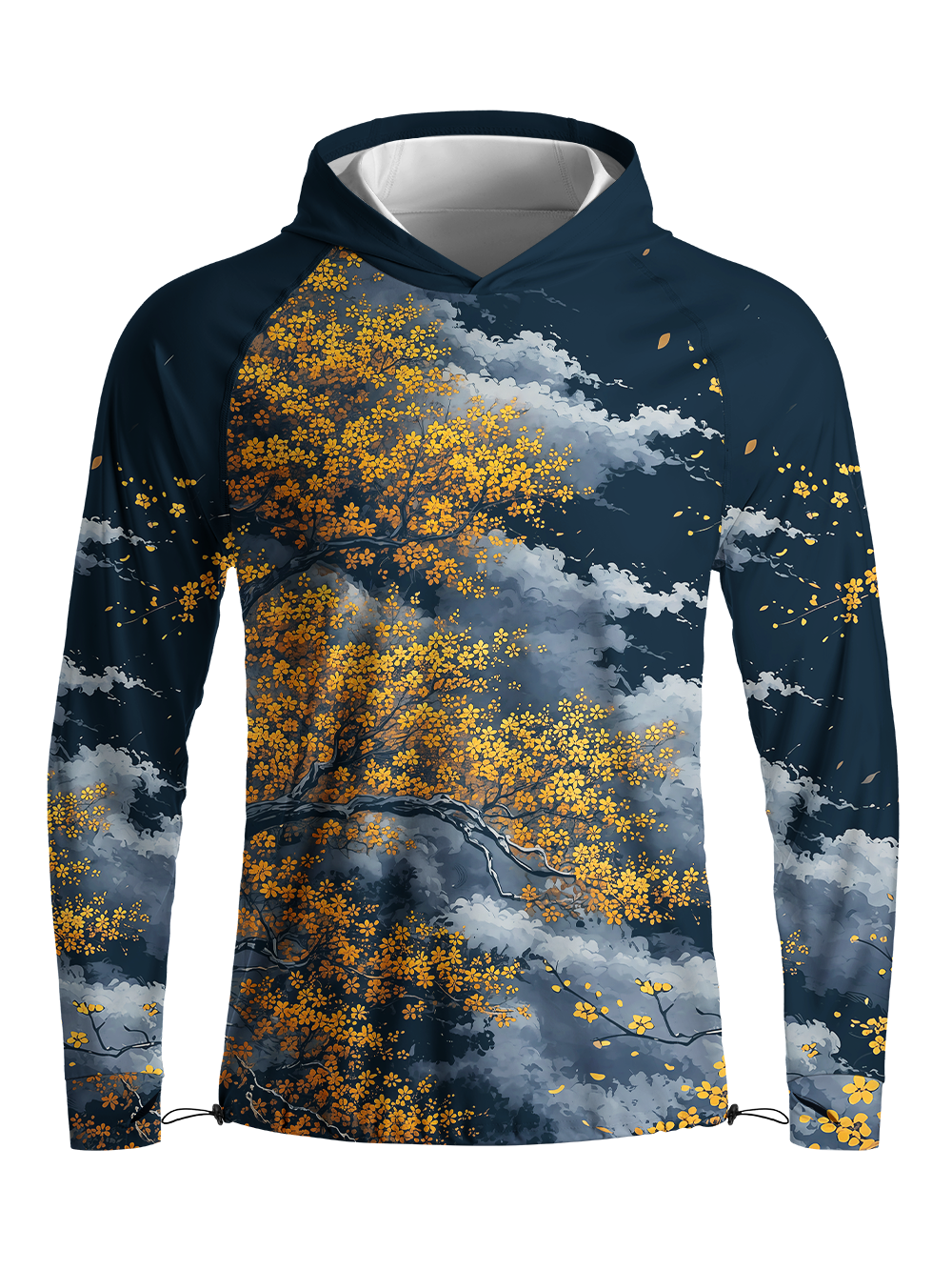 Orionride Night Gold Flower Long Sleeve Cycling Hoodie Shirt