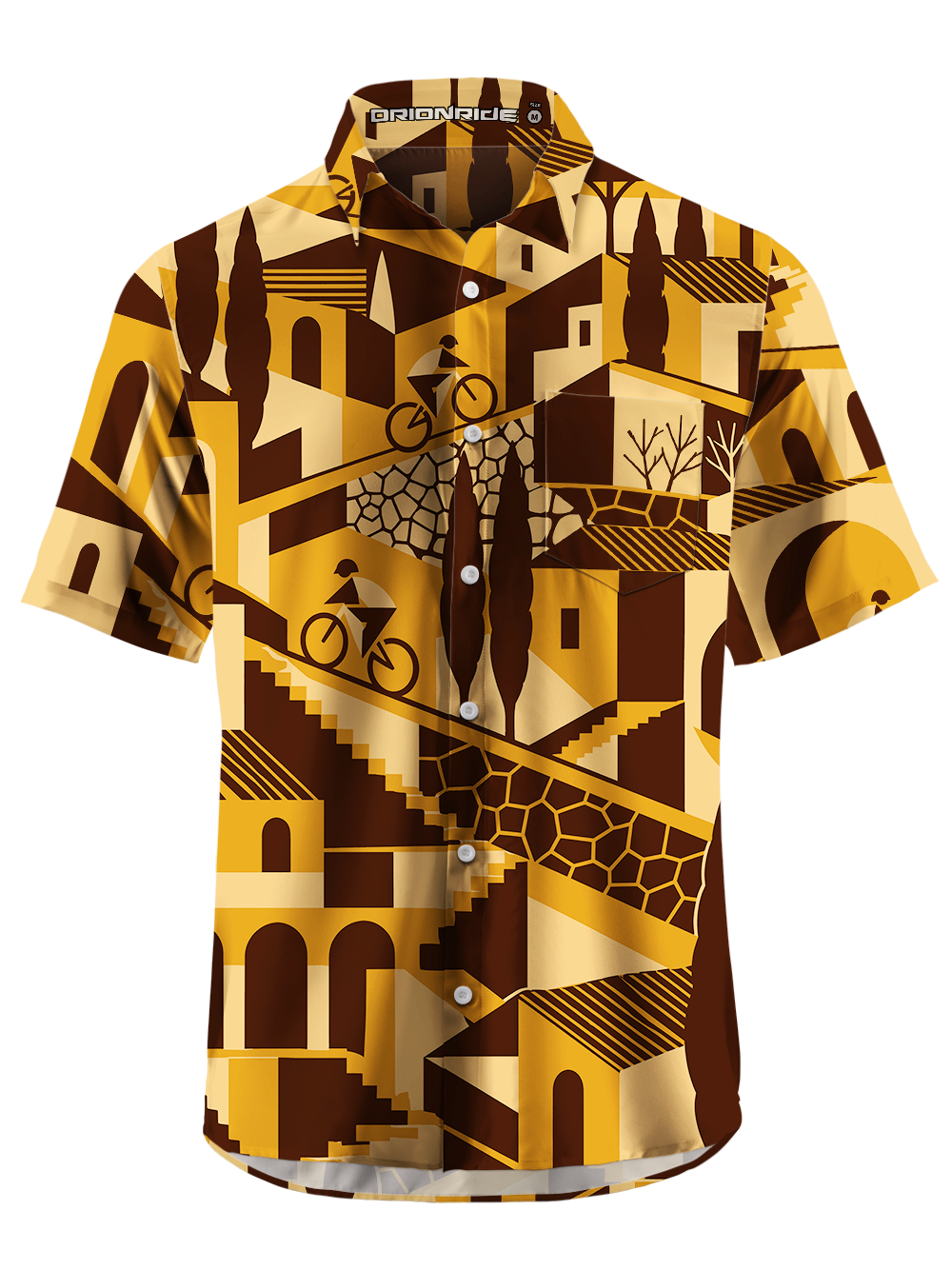 OrionrideGeometric Urban Zipper Pockets Ultra Lightweight Short Sleeves Gravel Shirt