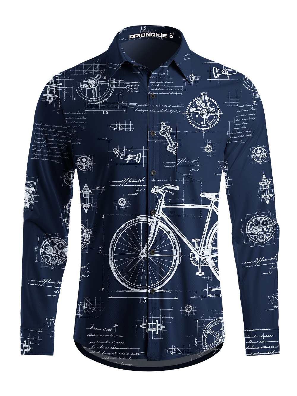 Orionride Bicycle Sketch Men's Stretchy Breathable Long Sleeve Gravel Shirt
