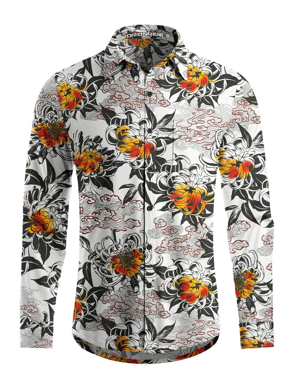 Orionride Chrysanthemums In Full Bloom Men's Stretchy Breathable Long Sleeve Gravel Shirt