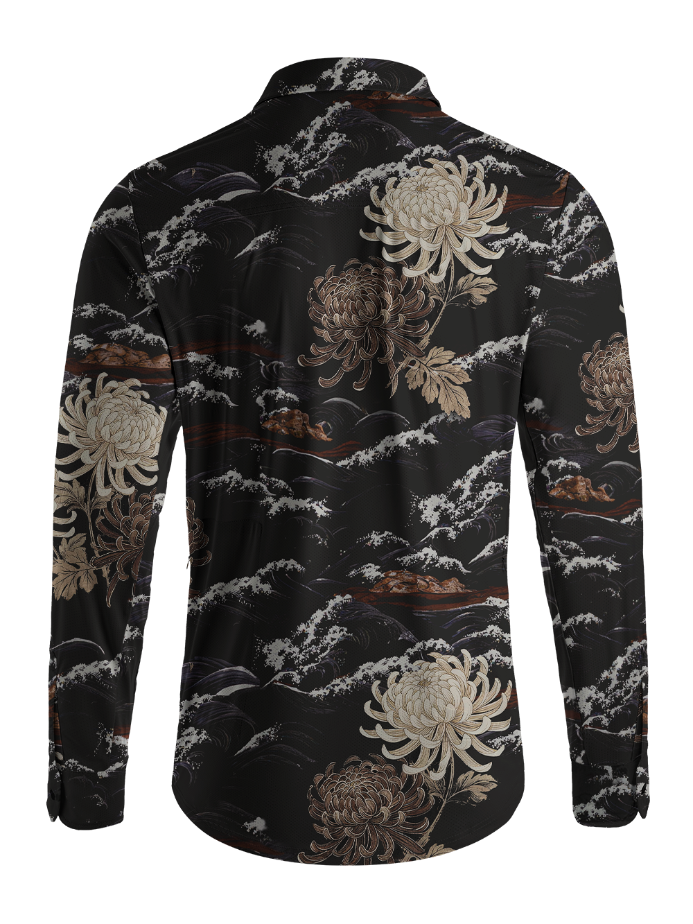 Orionride Chrysanthemums And Waves Men's Stretchy Breathable Long Sleeve Gravel Shirt
