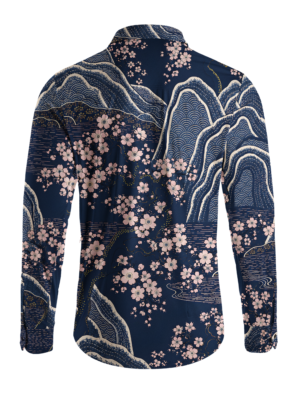 Orionride Sakura Night Landscape Men's Stretchy Breathable Long Sleeve Gravel Shirt