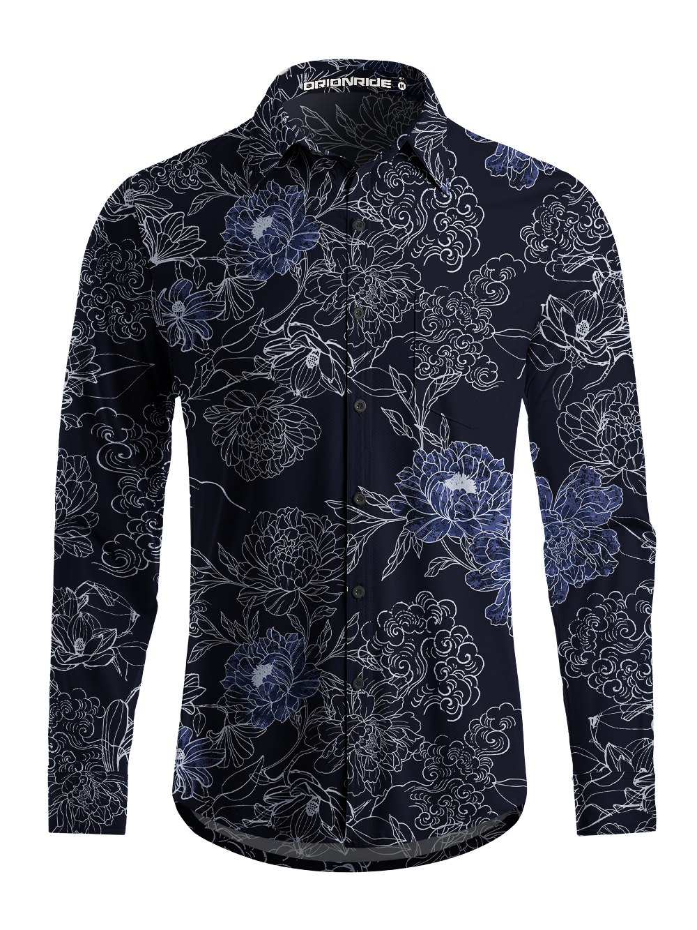 Orionride Auspicious Clouds And Flowers Men's Stretchy Breathable Long Sleeve Gravel Shirt
