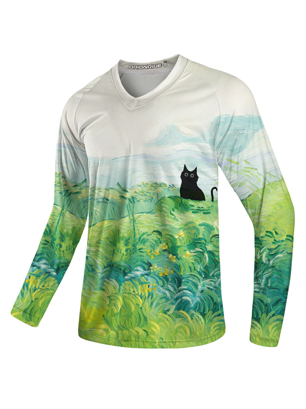 Orionride Oil Painting Black Cat Long Sleeve Downhill Jersey