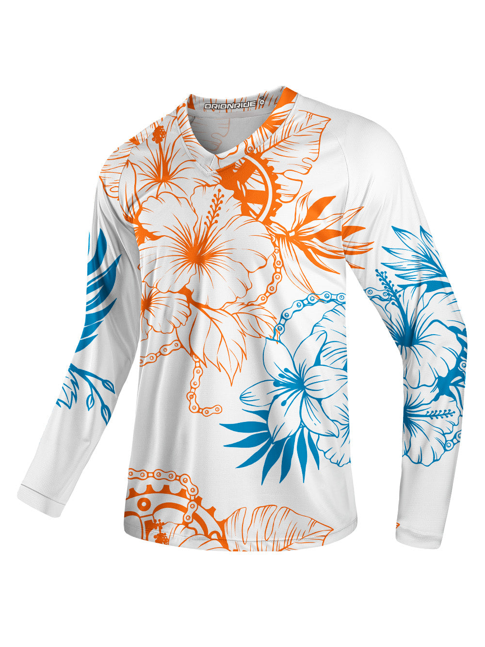 Orionride Bright Hibiscus Flowers Long Sleeve Downhill Jersey