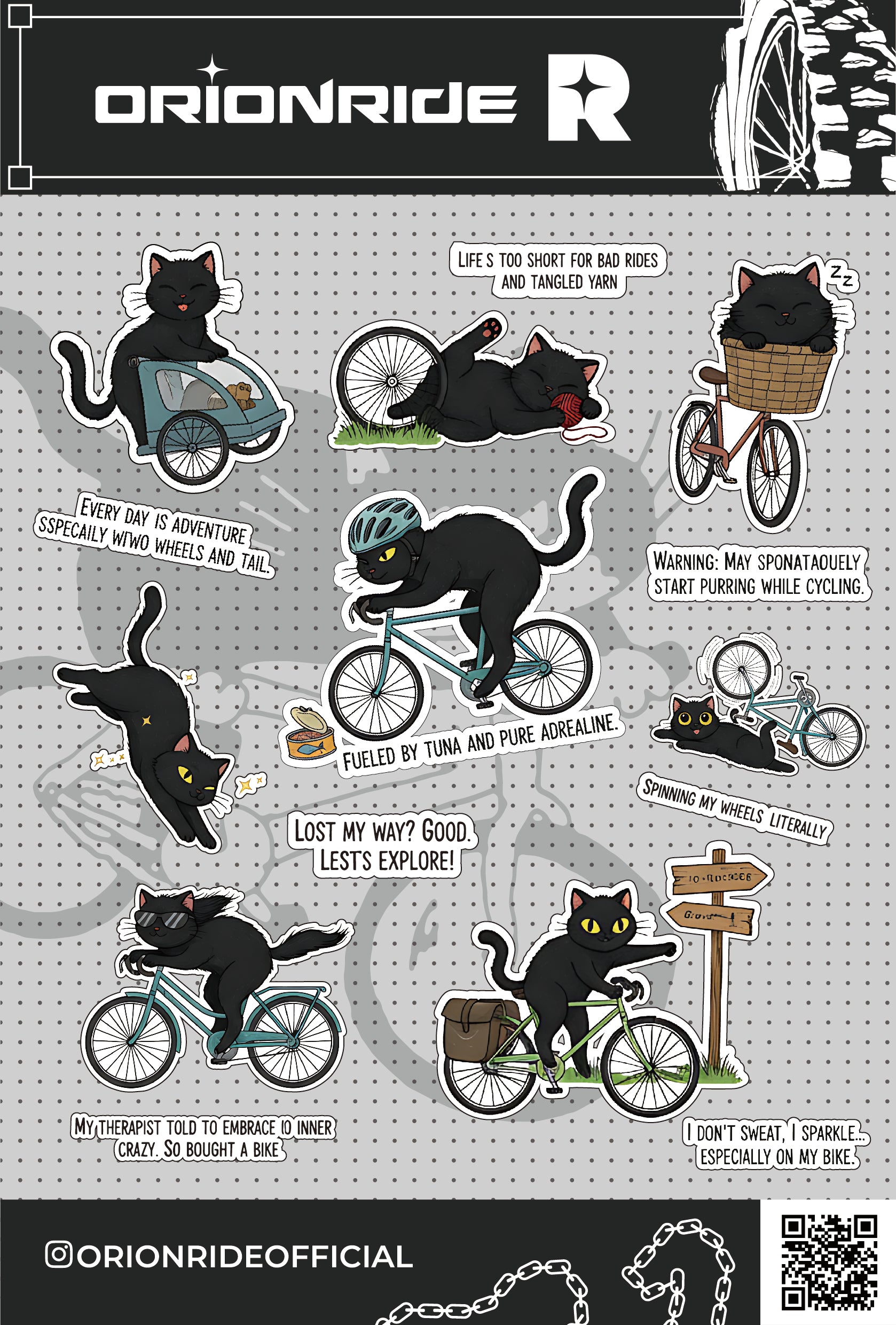 Orionride Cats And Bicycles Cycling Sticker