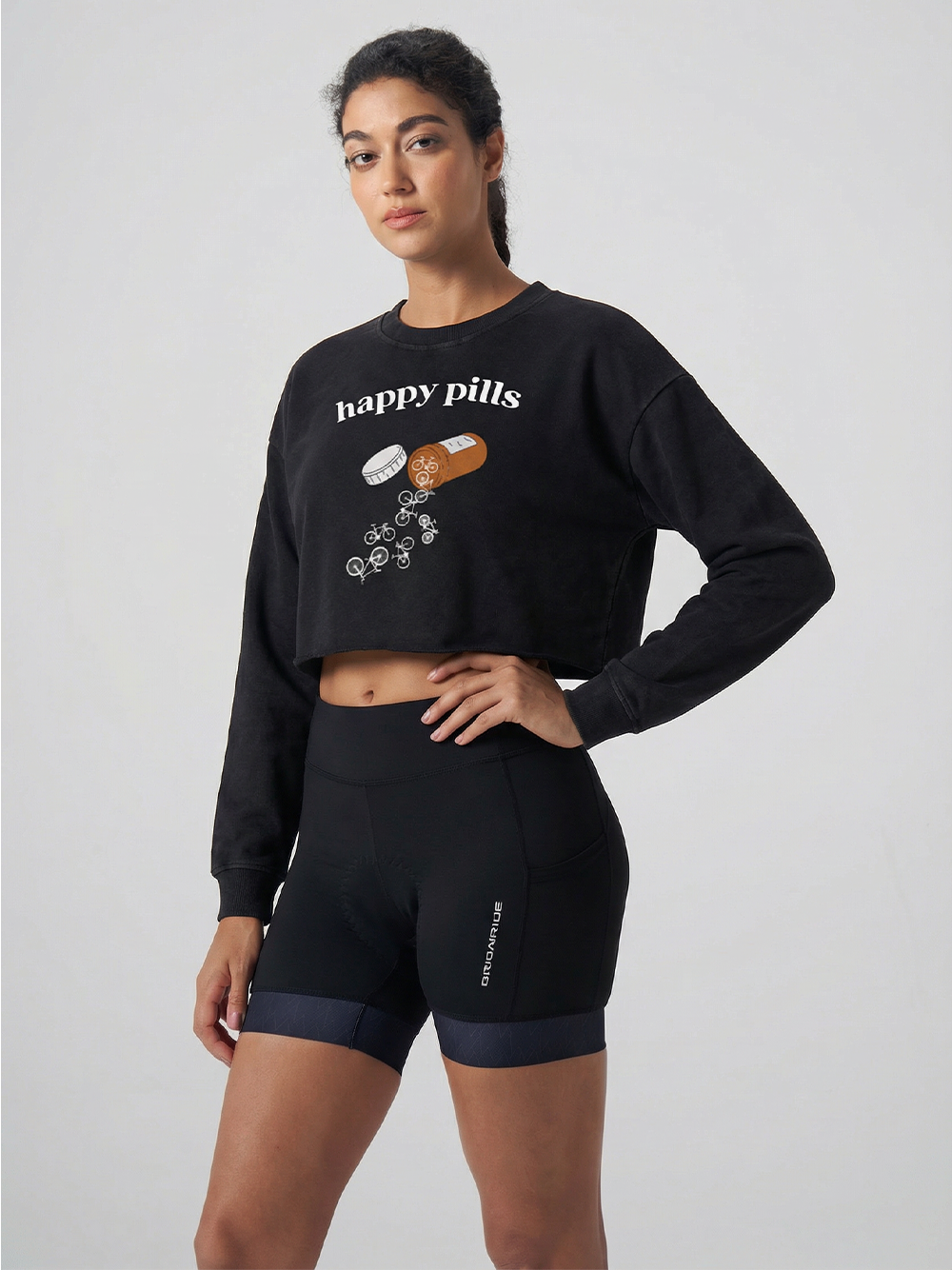 Orionride Happy Pills Women's Washed Crop Sweatshirt