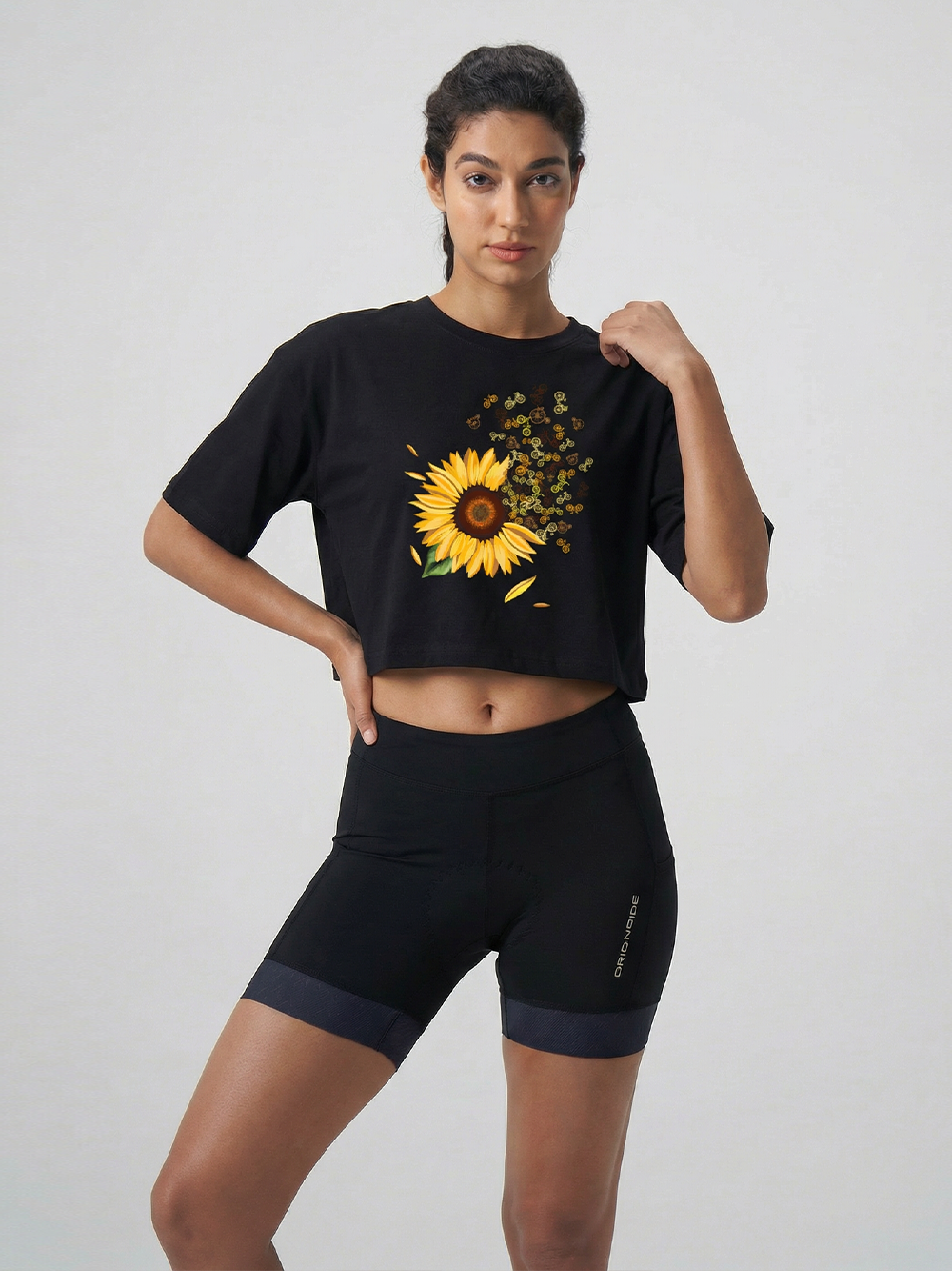 Orionride Blooming Sunflowers Women's Oversize Cycling Crop Tops
