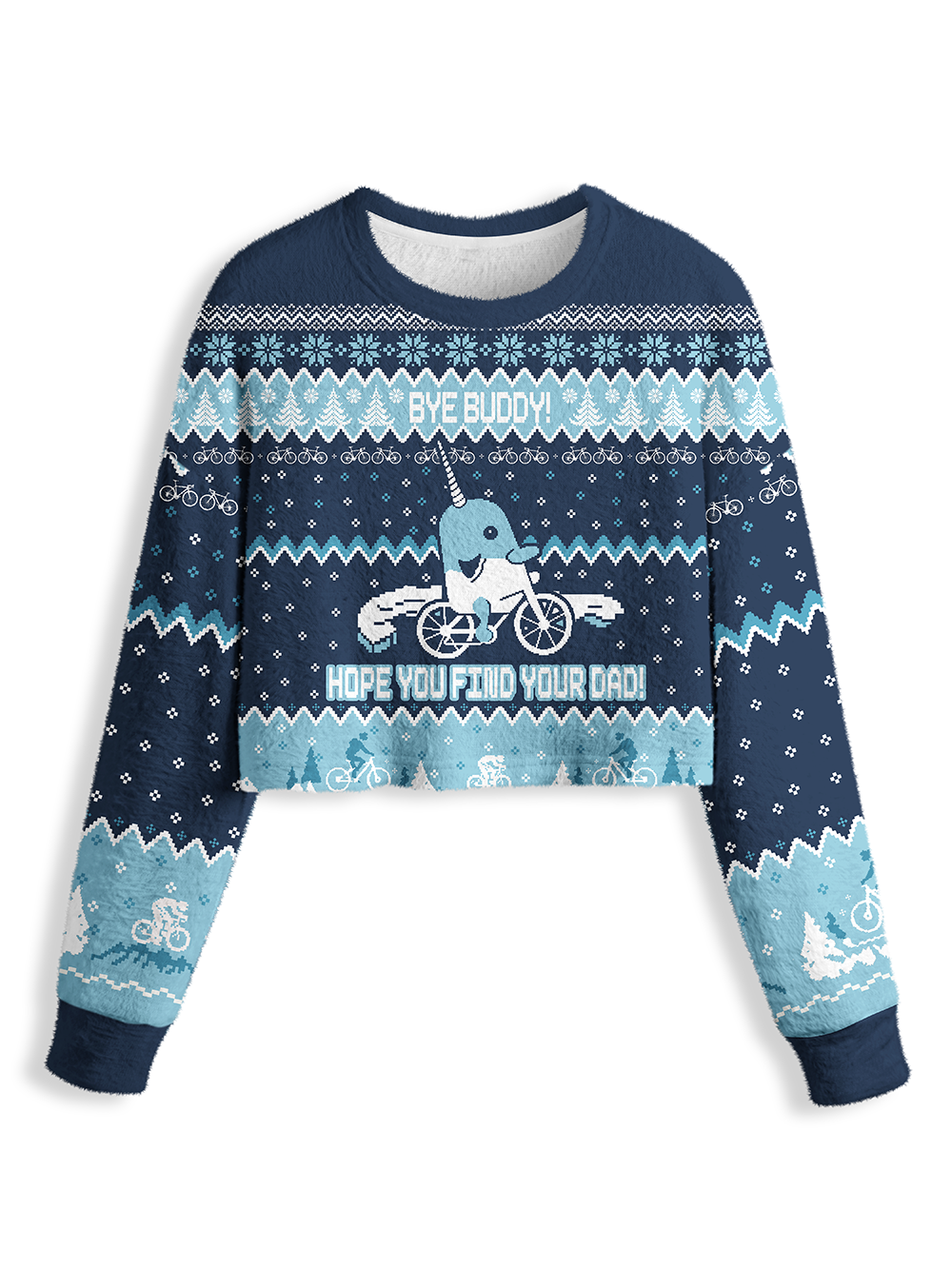 Orionride Narwhal Riding A Bicycle Women's Crop Sweaters