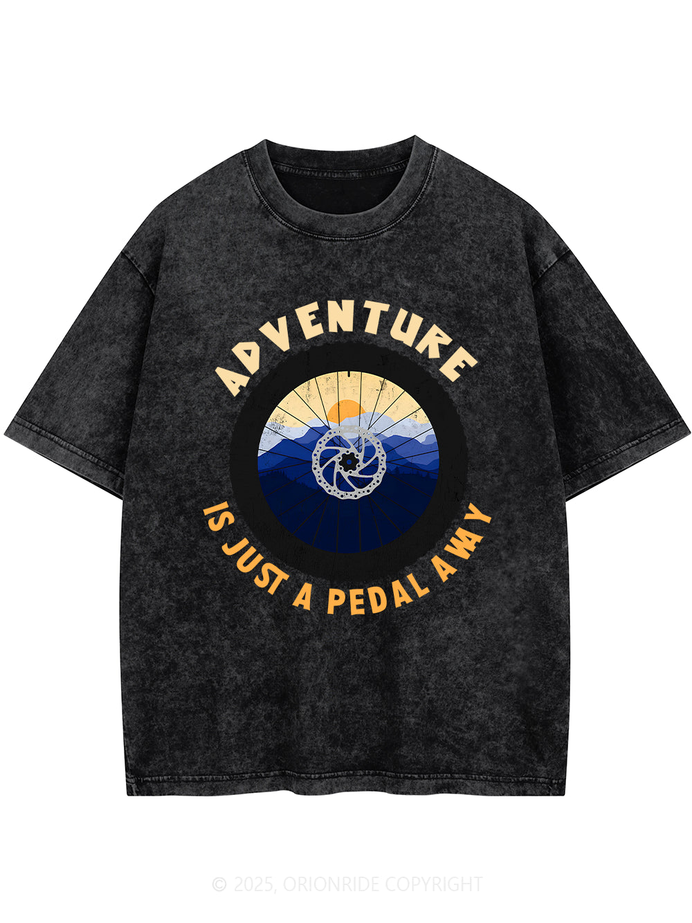 Orionride Wheel Sunset Short Sleeves Bike Washed T-Shirt