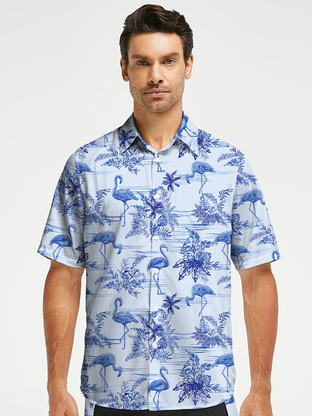 Orionride Blue Flamingo Zipper Pockets Ultra Lightweight Short Sleeves Gravel Shirt