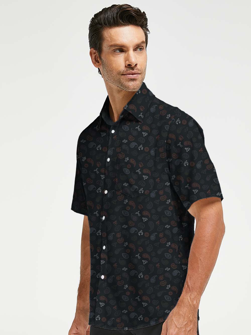Orionride Strange Cashew Flower Zipper Pockets Ultra Lightweight Short Sleeves Gravel Shirt