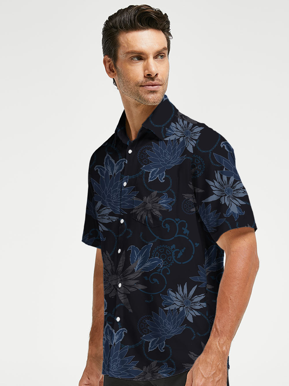 Orionride Dark Flowers Zipper Pockets Ultra Lightweight Short Sleeves Gravel Shirt