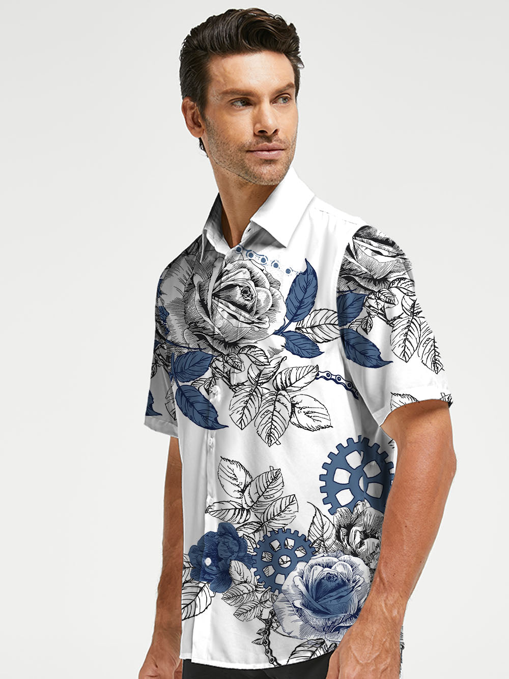 Orionride Blooming Roses Zipper Pockets Ultra Lightweight Short Sleeves Gravel Shirt