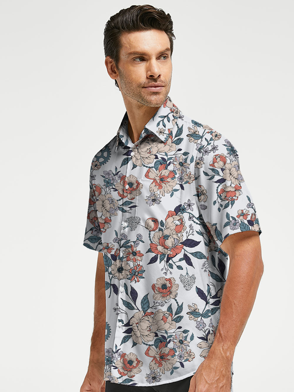 Orionride Buds Of Flowers Zipper Pockets Ultra Lightweight Short Sleeves Gravel Shirt