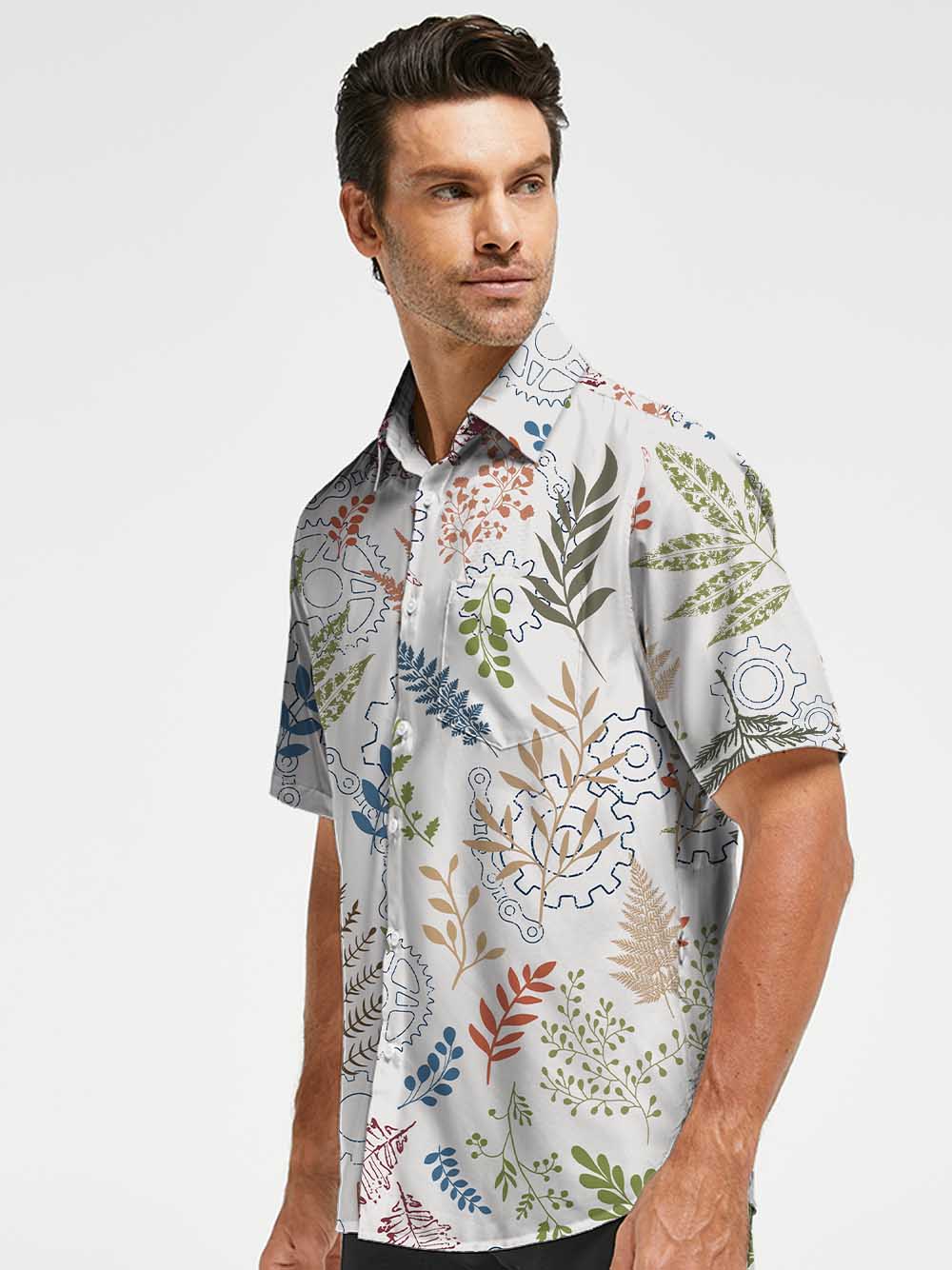 Orionride Painted Leaves Zipper Pockets Ultra Lightweight Short Sleeves Gravel Shirt