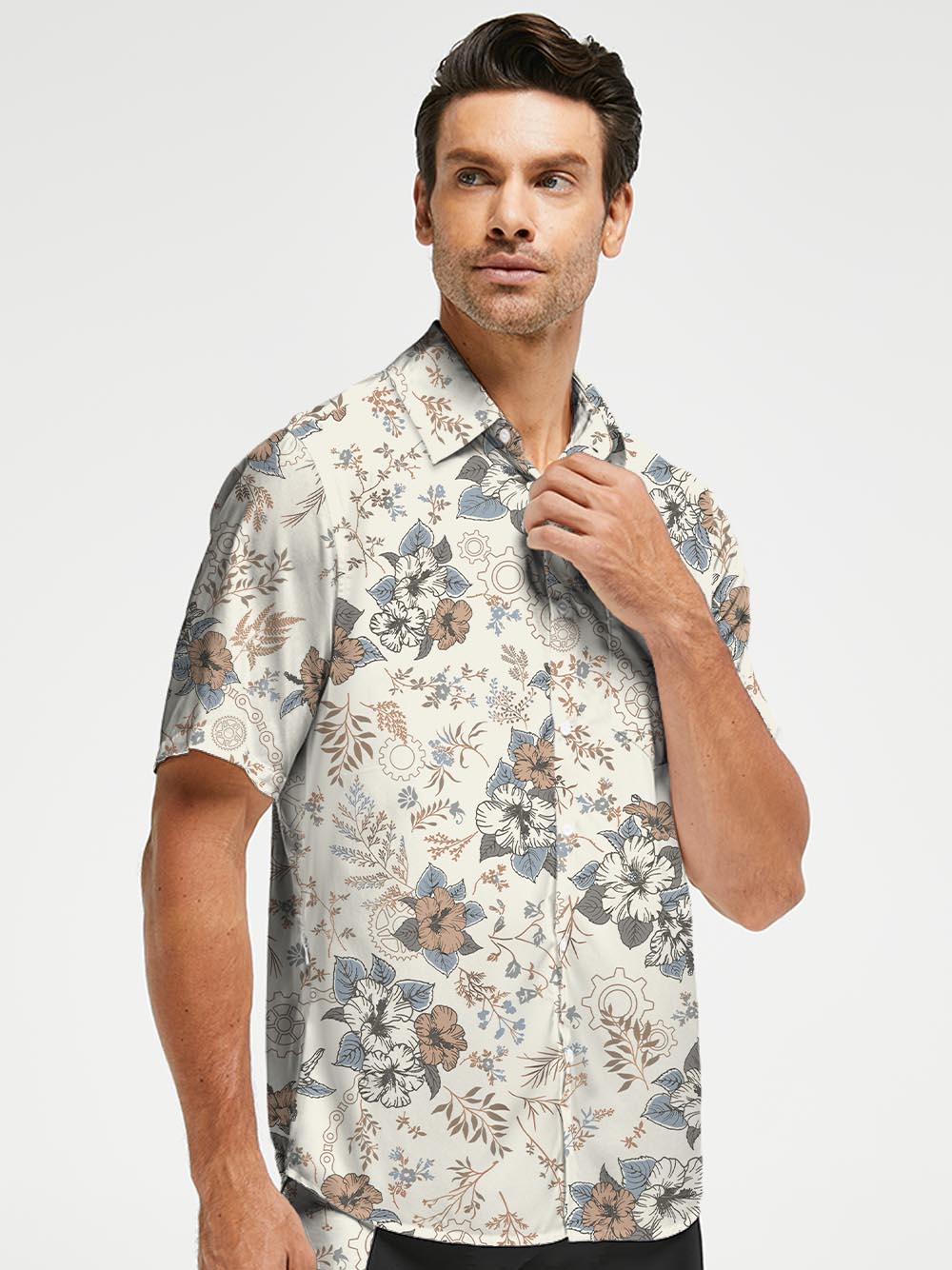 Orionride Hand-Painted Hibiscus Zipper Pockets Ultra Lightweight Short Sleeves Gravel Shirt