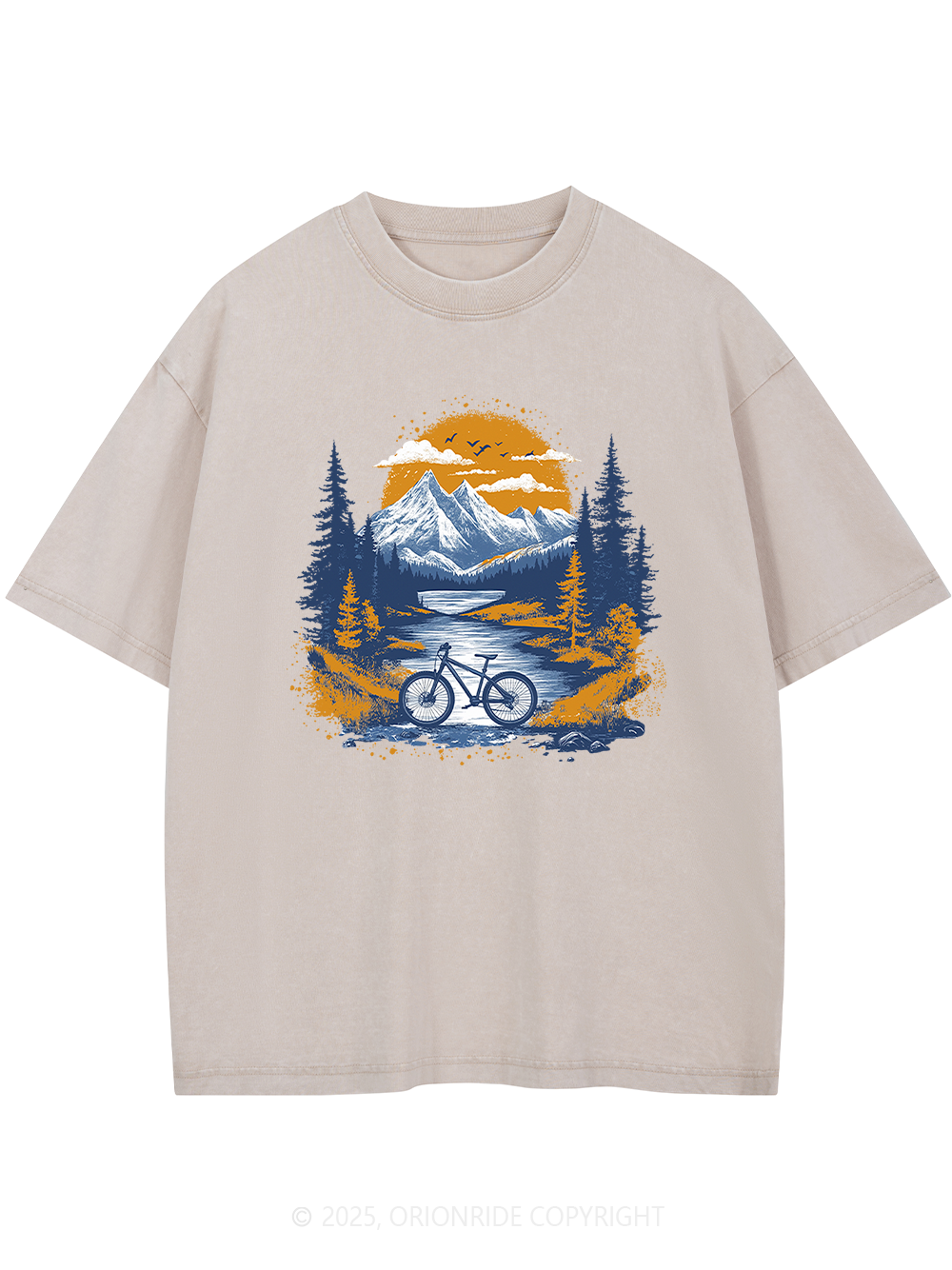 Orionride Sunset Forest Short Sleeves Bike Washed T-Shirt