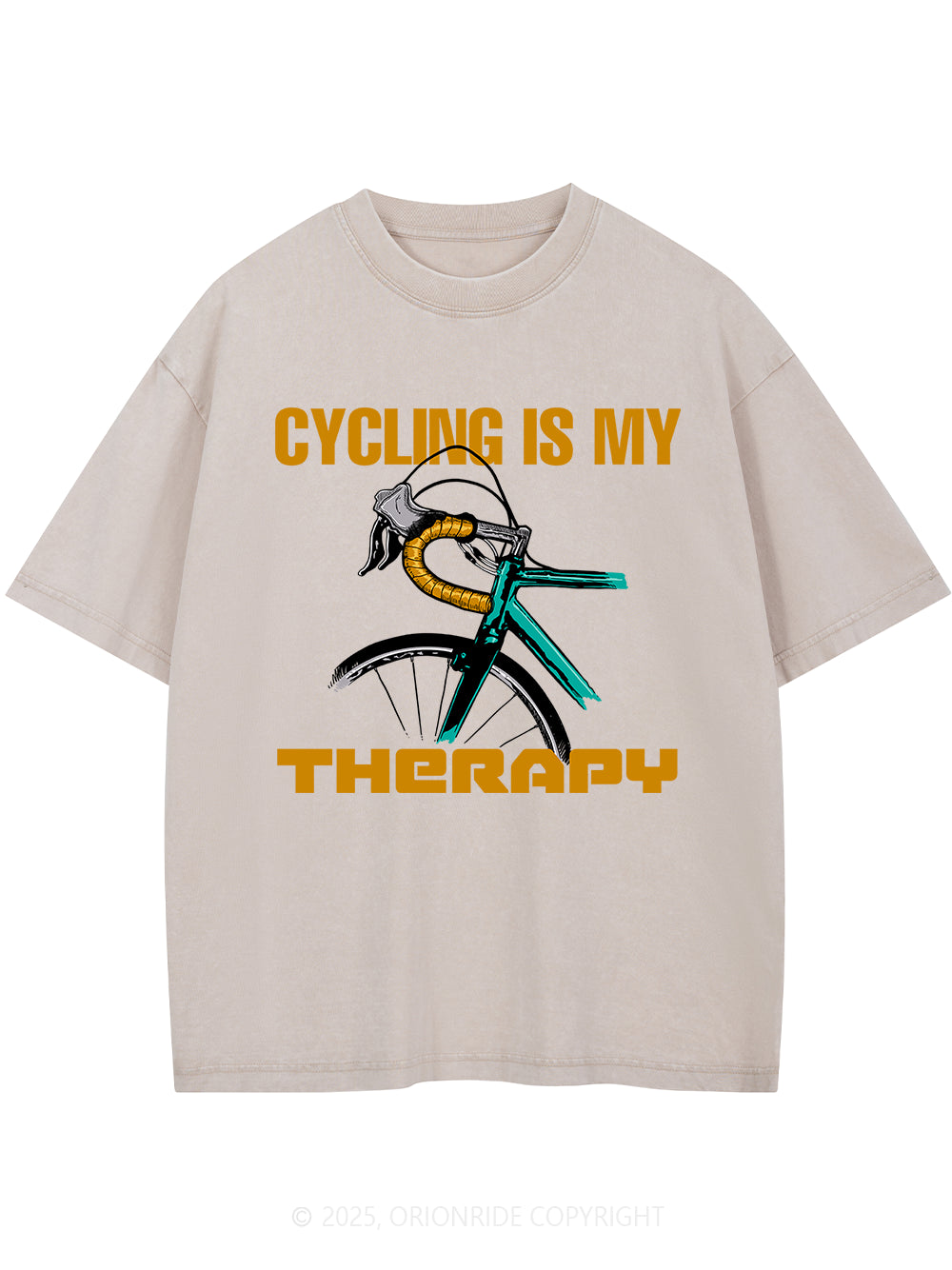 Orionride Cycling Is My Therapy Short Sleeves Bike Washed T-Shirt