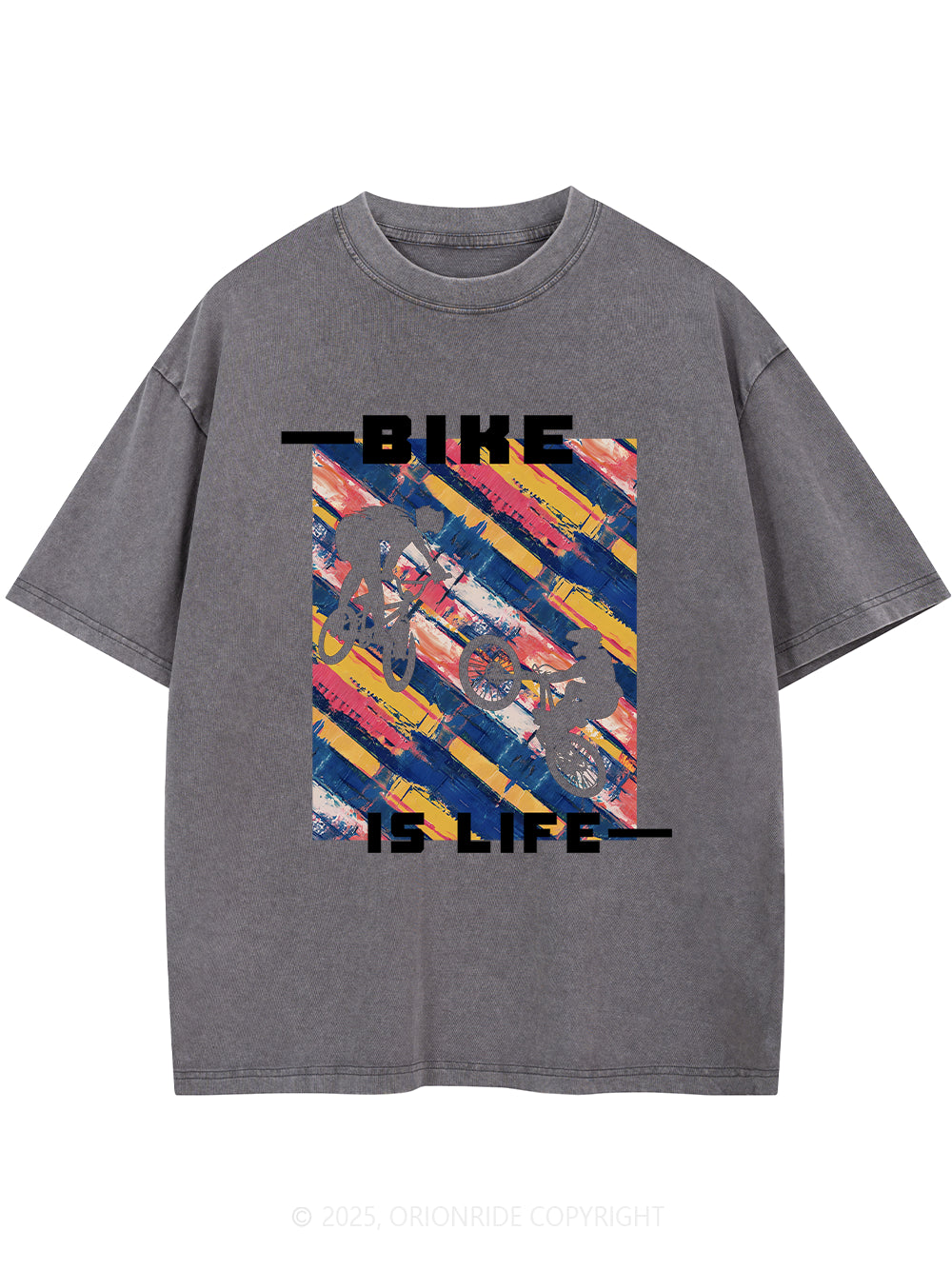 Orionride Bike Is Life Short Sleeves Bike Washed T-Shirt