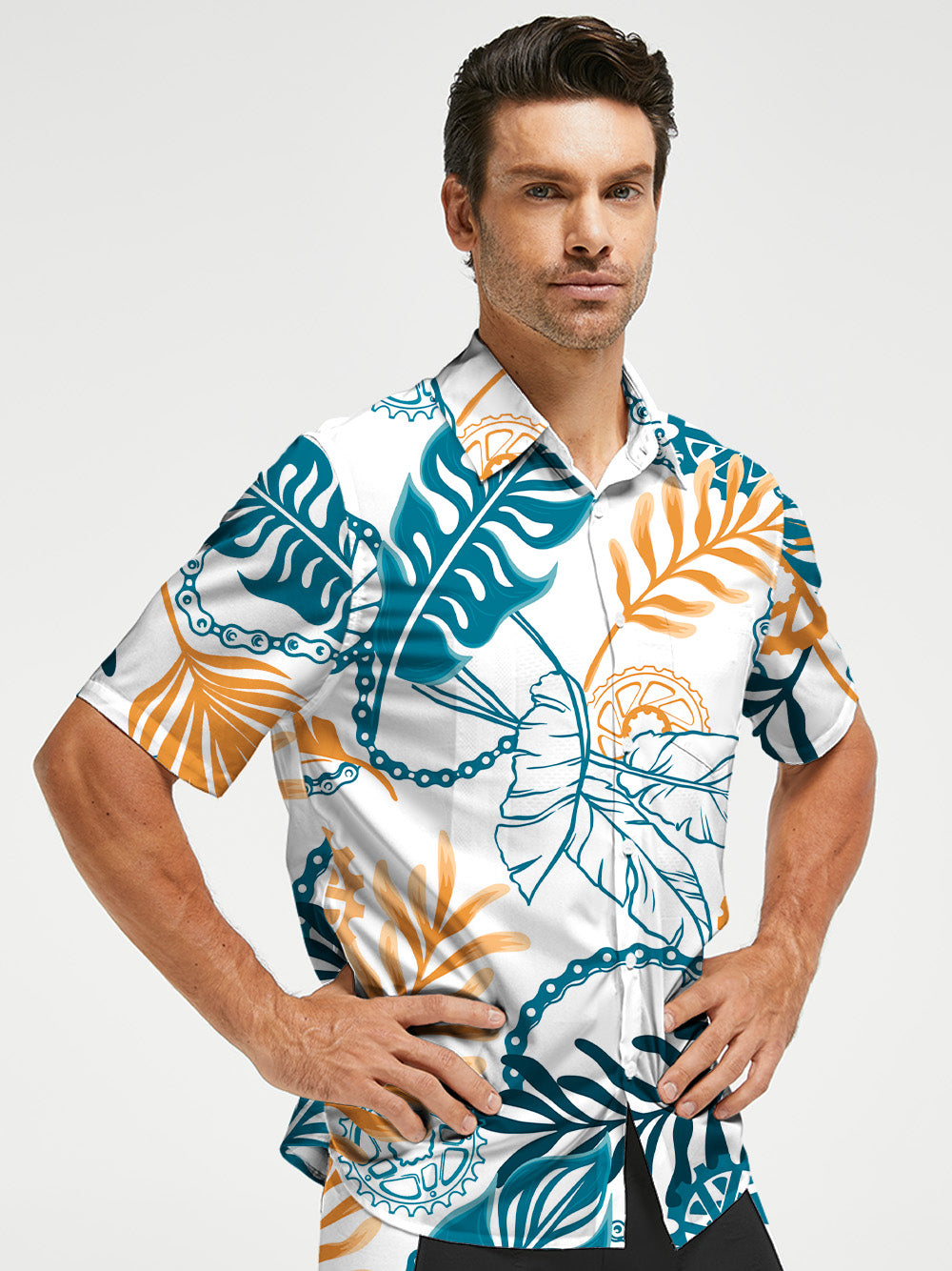 Orionride Watercolor Leaves Zipper Pockets Ultra Lightweight Short Sleeves Gravel Shirt
