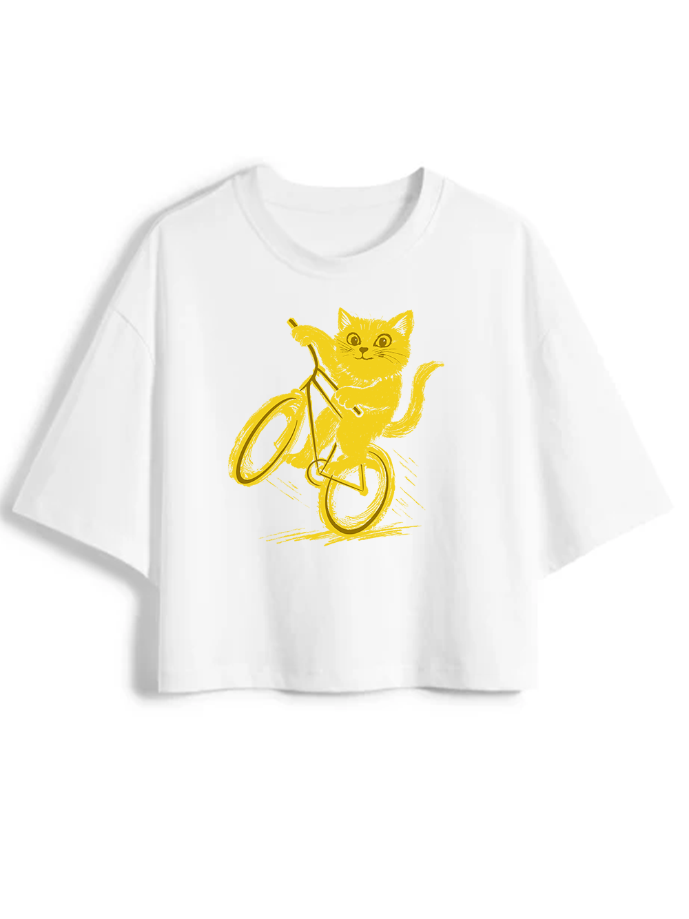 Orionride Cat Riding A Bike Women's Oversize Cycling Crop Tops