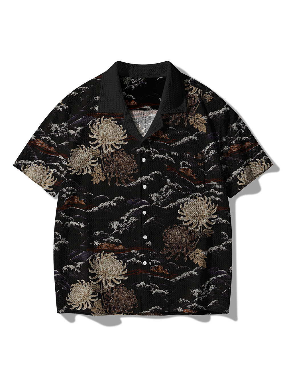 Orionride Chrysanthemums And Waves Men's Camp Collar Knitted Shirt