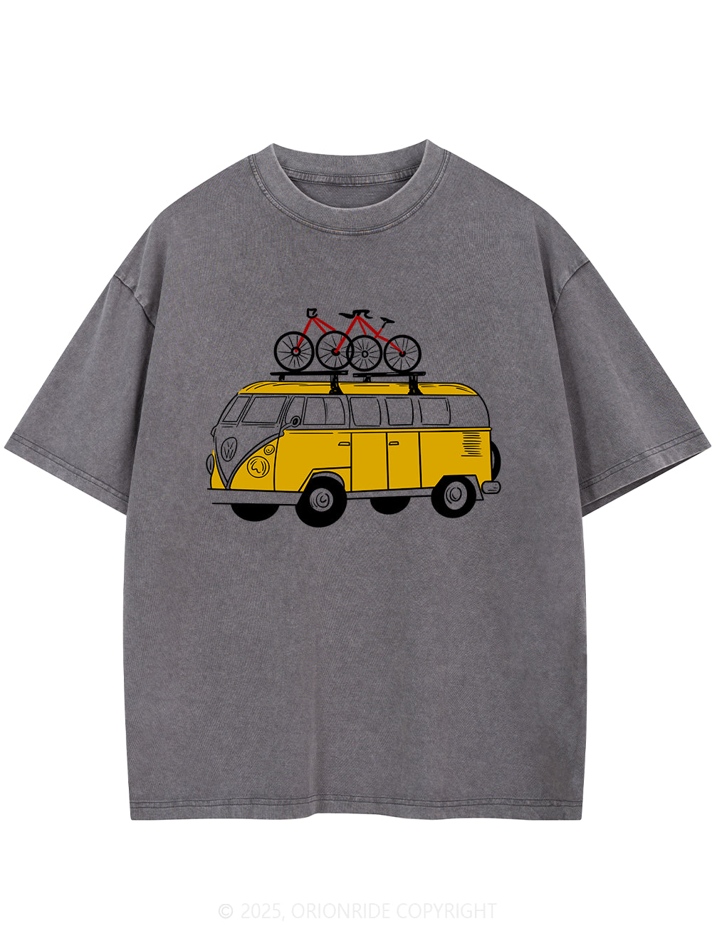 Orionride Yellow Bus Short Sleeves Bike Washed T-Shirt