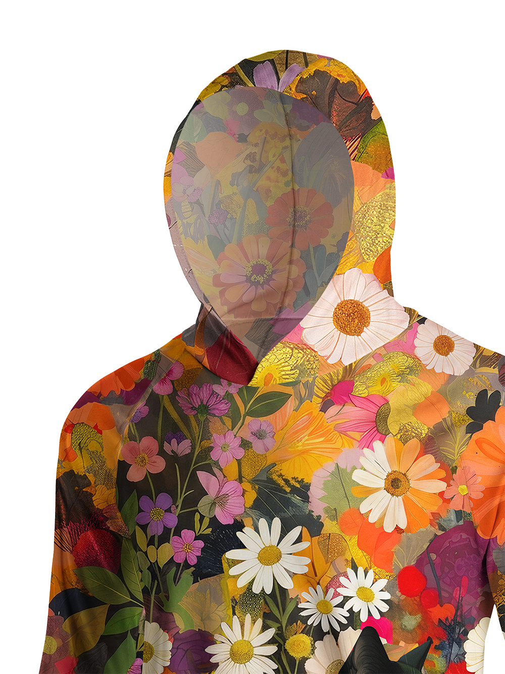 Orionride Cat In The Flower Bushes Long Sleeve Cycling Hoodie Shirt