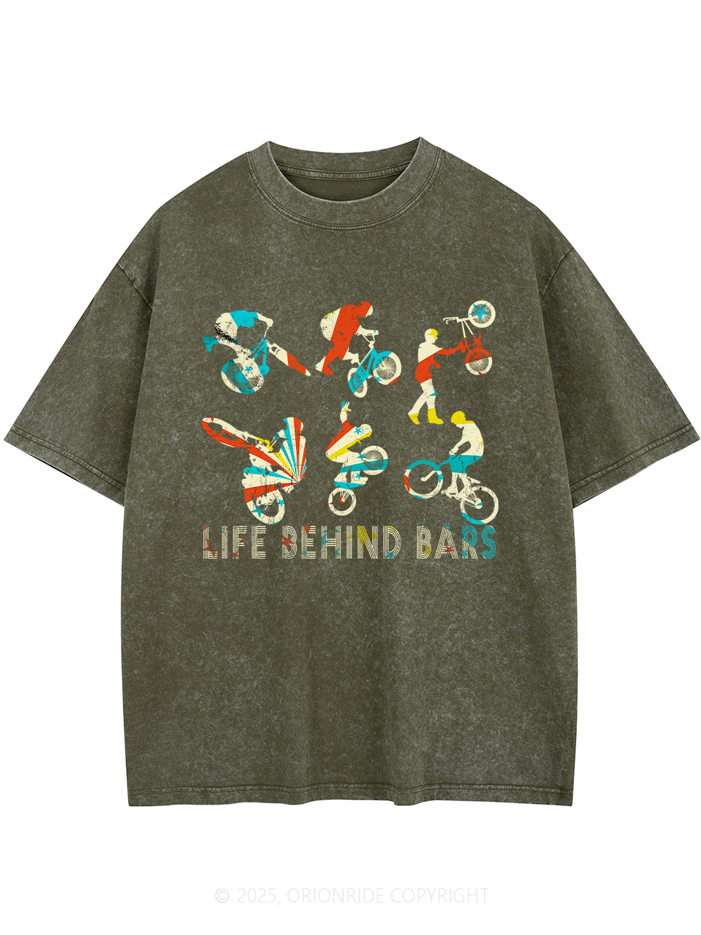 Orionride Color Silhouette Short Sleeves Bike Washed T-Shirt
