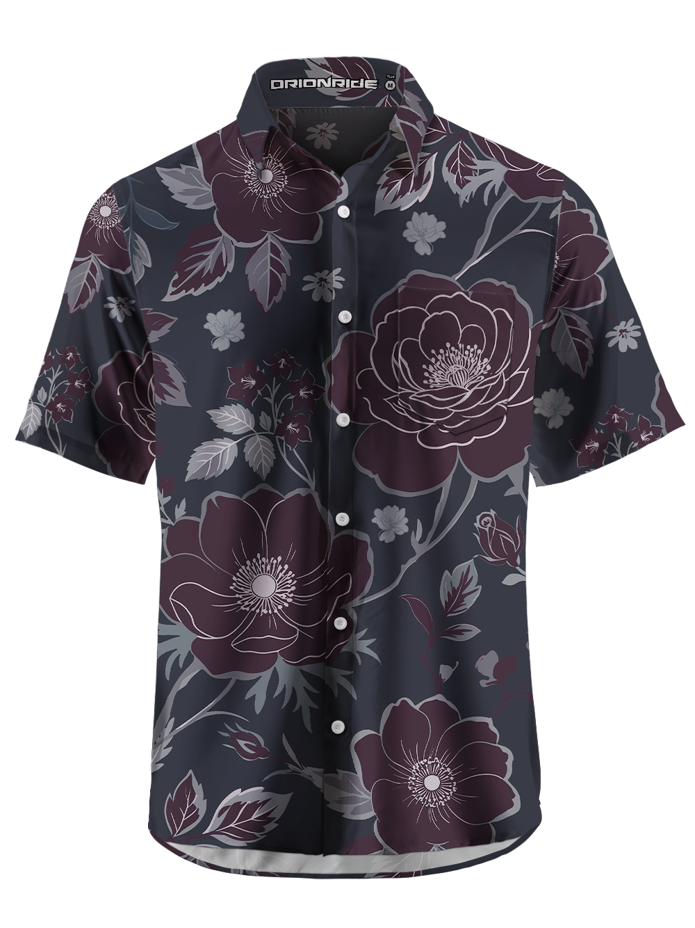 Orionride Ink-colored Flower Shadows Zipper Pockets Ultra Lightweight Short Sleeves Gravel Shirt